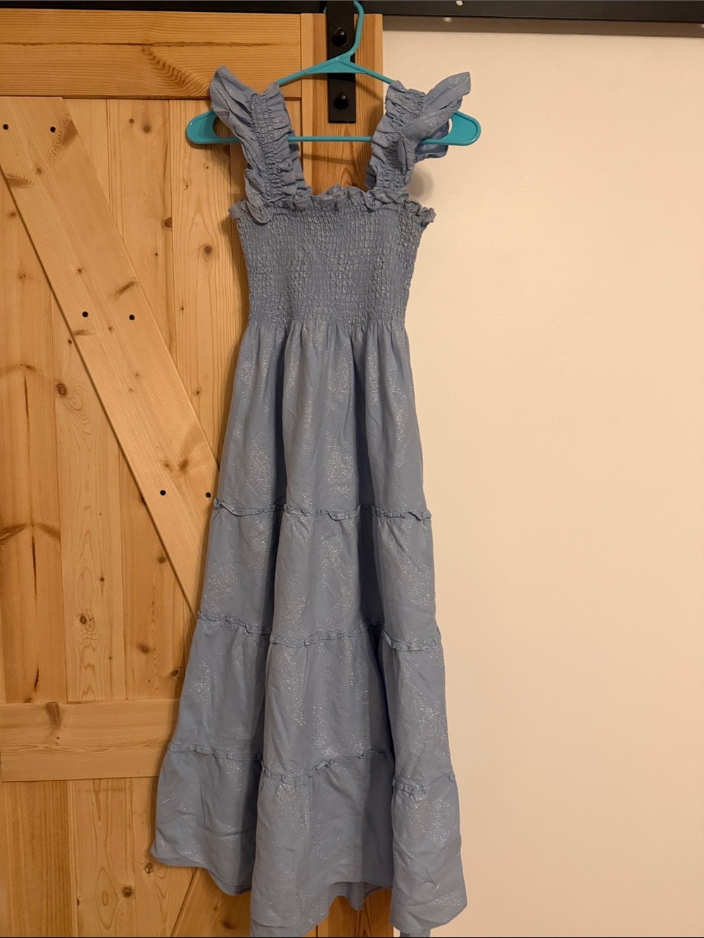 Hill House Blue & Silver Ruffle Strap Maxi Dress